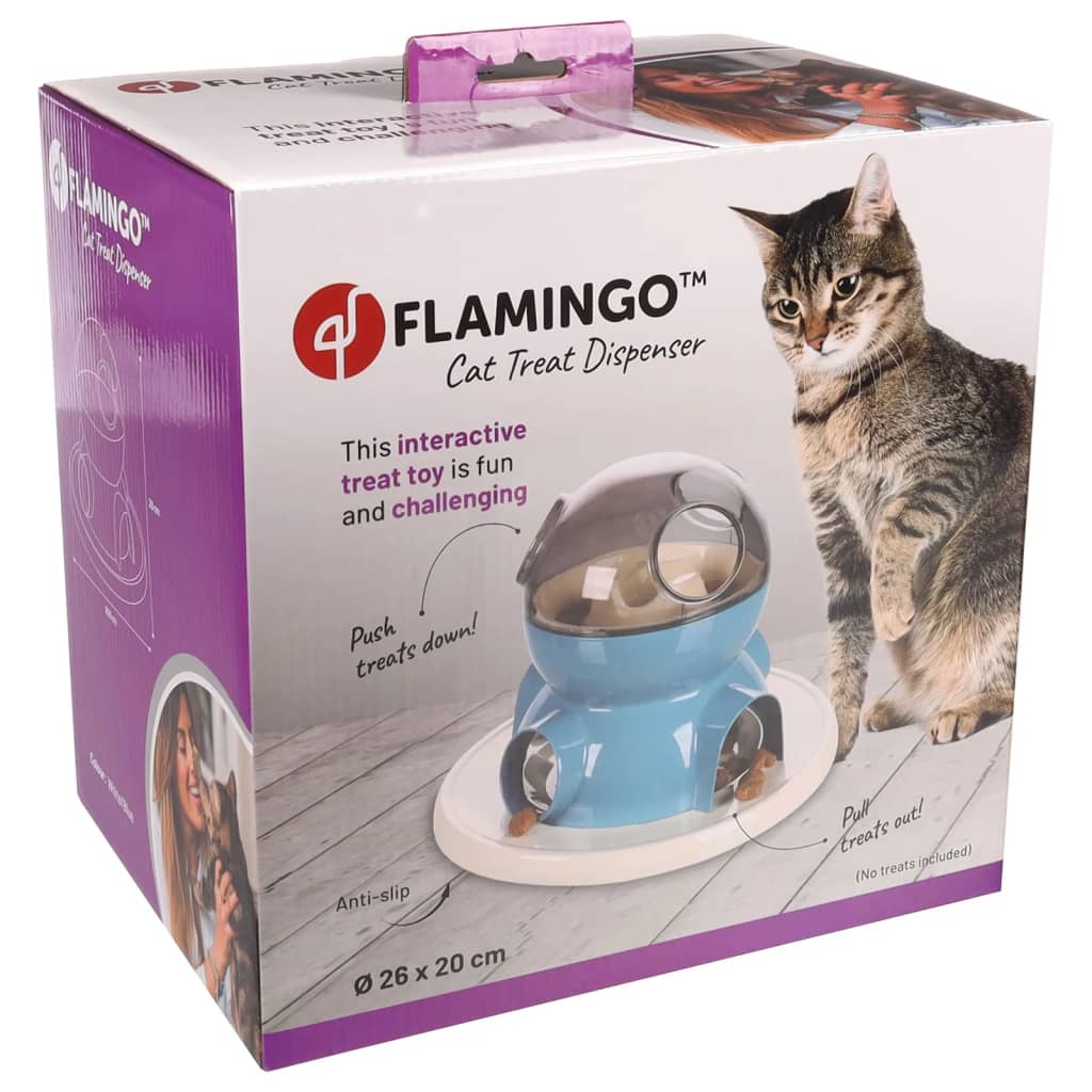 FLAMINGO Kattenspeelgoed voerdispenser Diso wit en blauw