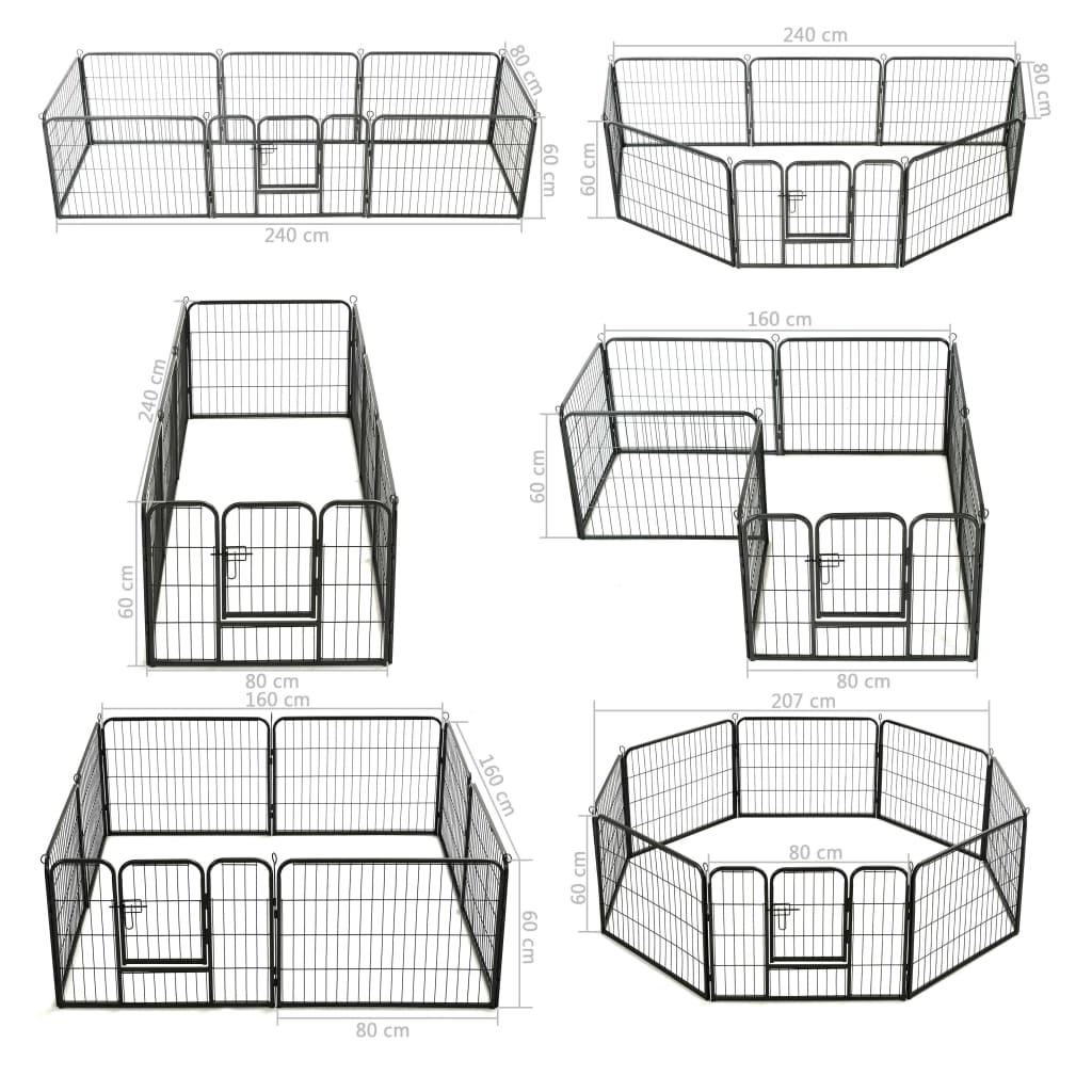 Hondenren met 8 panelen 80x60 cm staal zwart