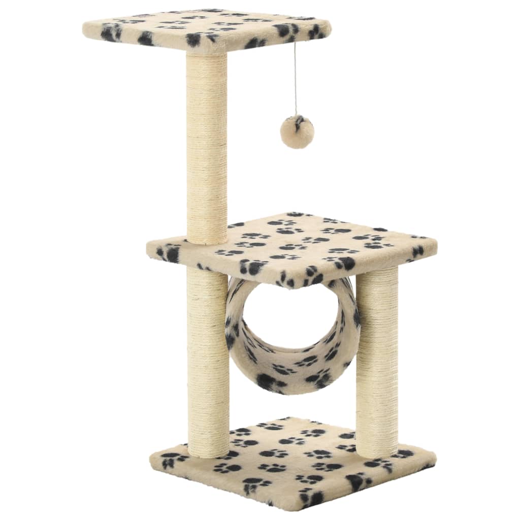 Kattenkrabpaal met sisal krabpalen 65 cm pootafdrukken beige