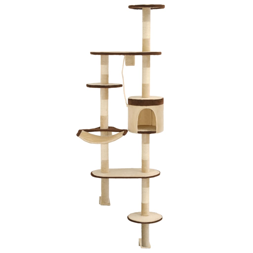 Kattenkrabpaal met krabpalen wandmontage 194 cm beige bruin