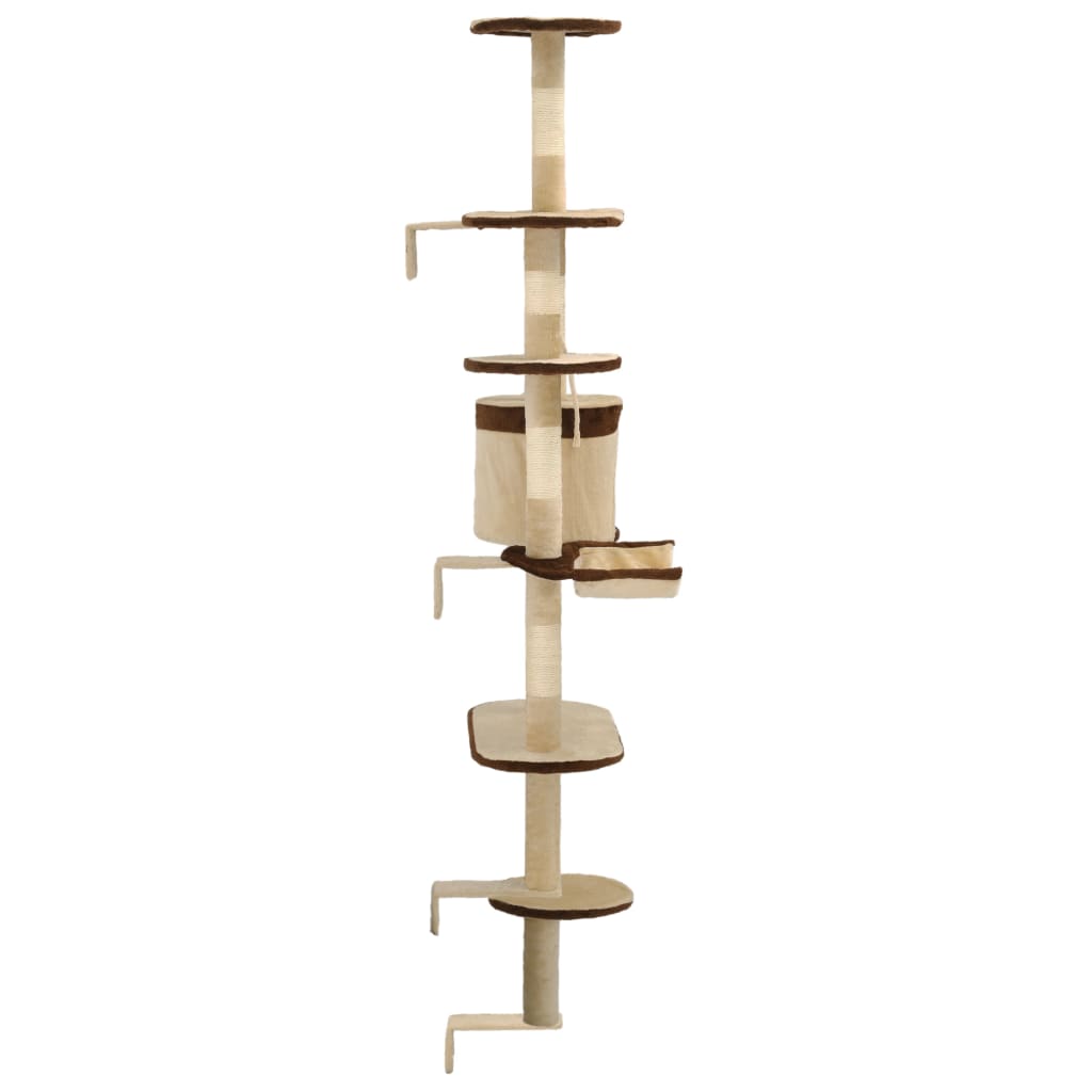 Kattenkrabpaal met krabpalen wandmontage 194 cm beige bruin