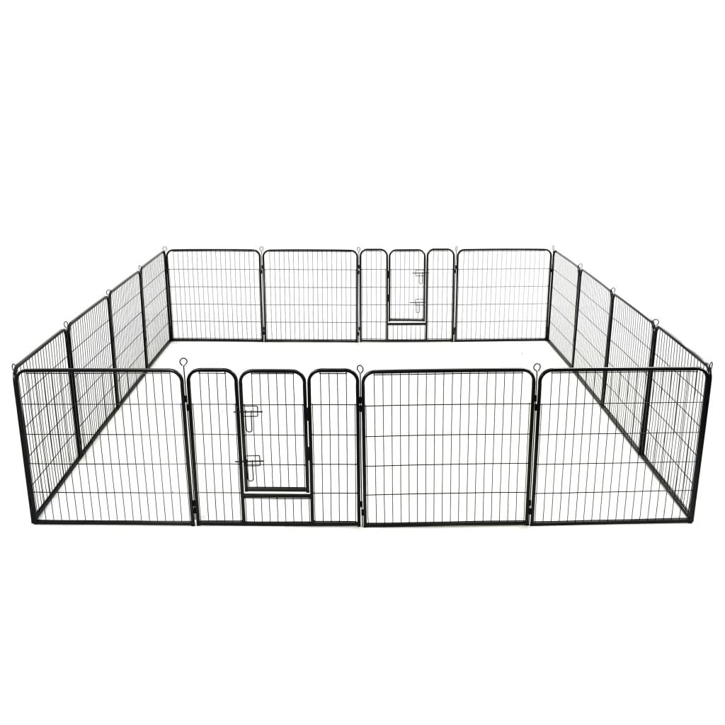 Hondenren met 16 panelen 80x80 cm staal zwart