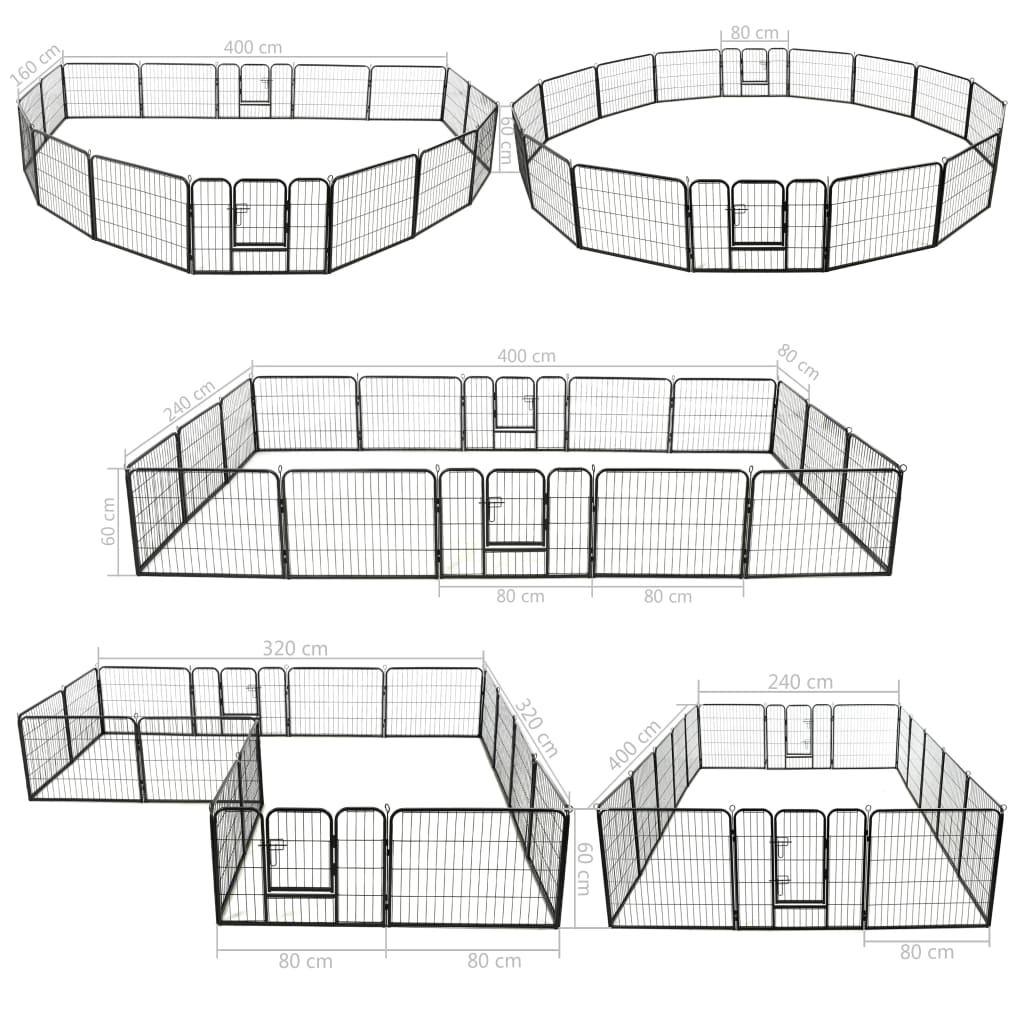 Hondenren met 16 panelen 60x80 cm staal zwart