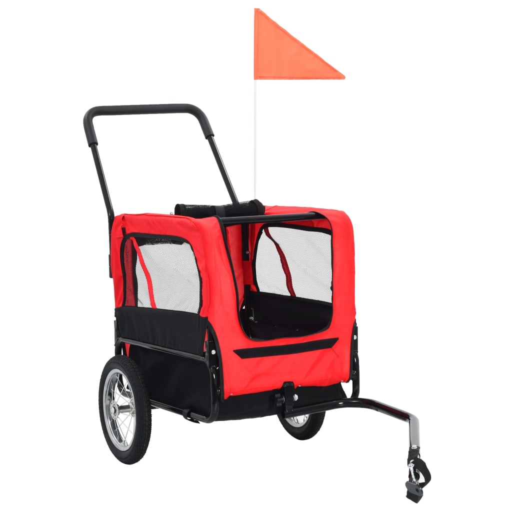 Fietstrailer en kinderwagen 2-in-1 rood en zwart