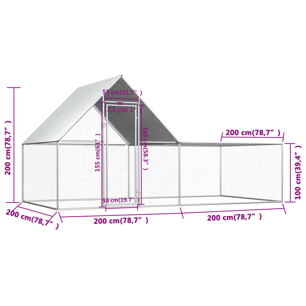 Kippenren 4x2x2 m gegalvaniseerd staal