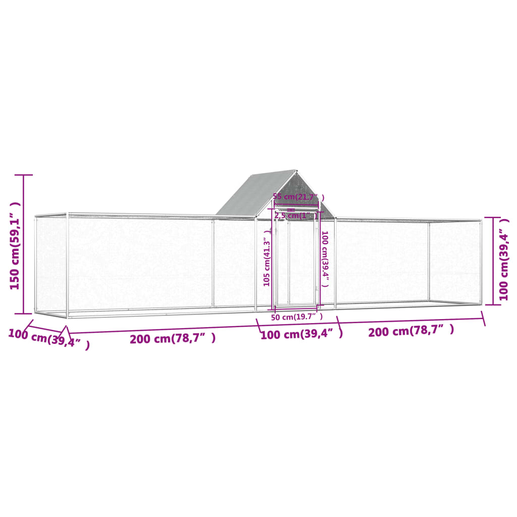 Kippenren 5x1x1,5 m gegalvaniseerd staal