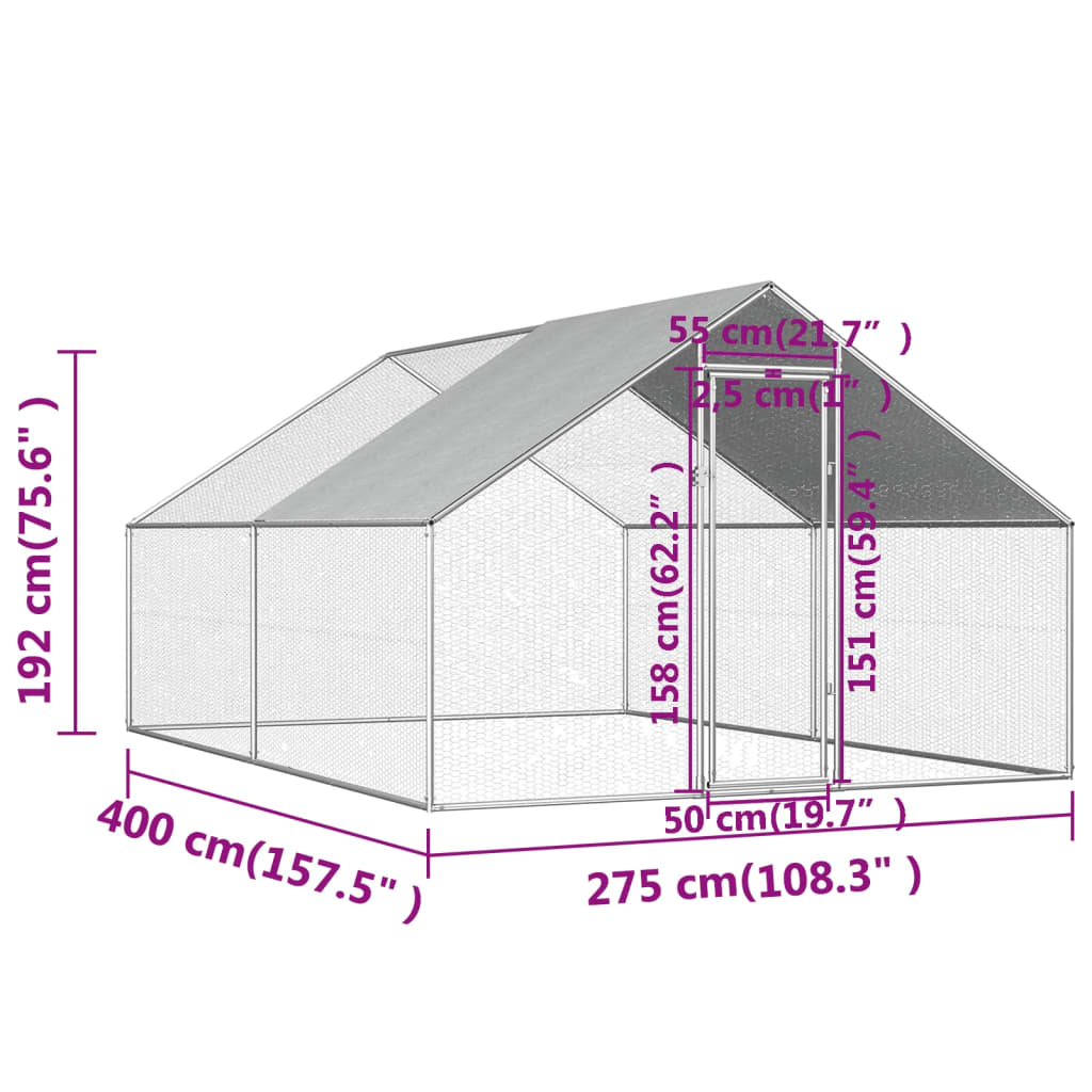 Kippenhok 2,75x4x1,92 m gegalvaniseerd staal