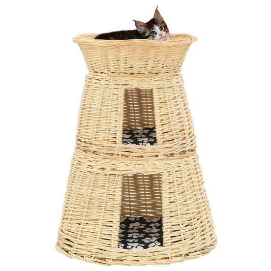 3-delige Kattenmandset met kussens 47x34x60cm natuurlijk wilgen