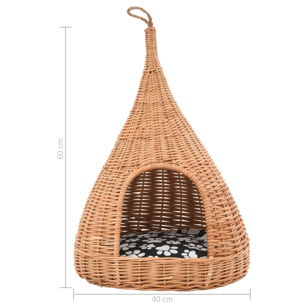 Kattenhuis met kussen tipi 40x60 cm natuurlijk wilgen