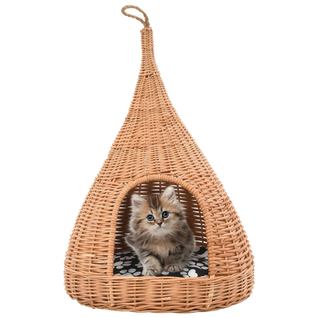 Kattenhuis met kussen tipi 40x60 cm natuurlijk wilgen