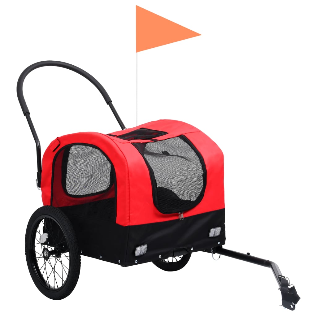 Fietstrailer en kinderwagen 2-in-1 rood en zwart