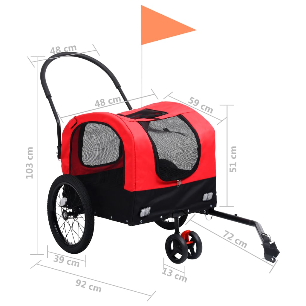 Fietstrailer en kinderwagen 2-in-1 rood en zwart