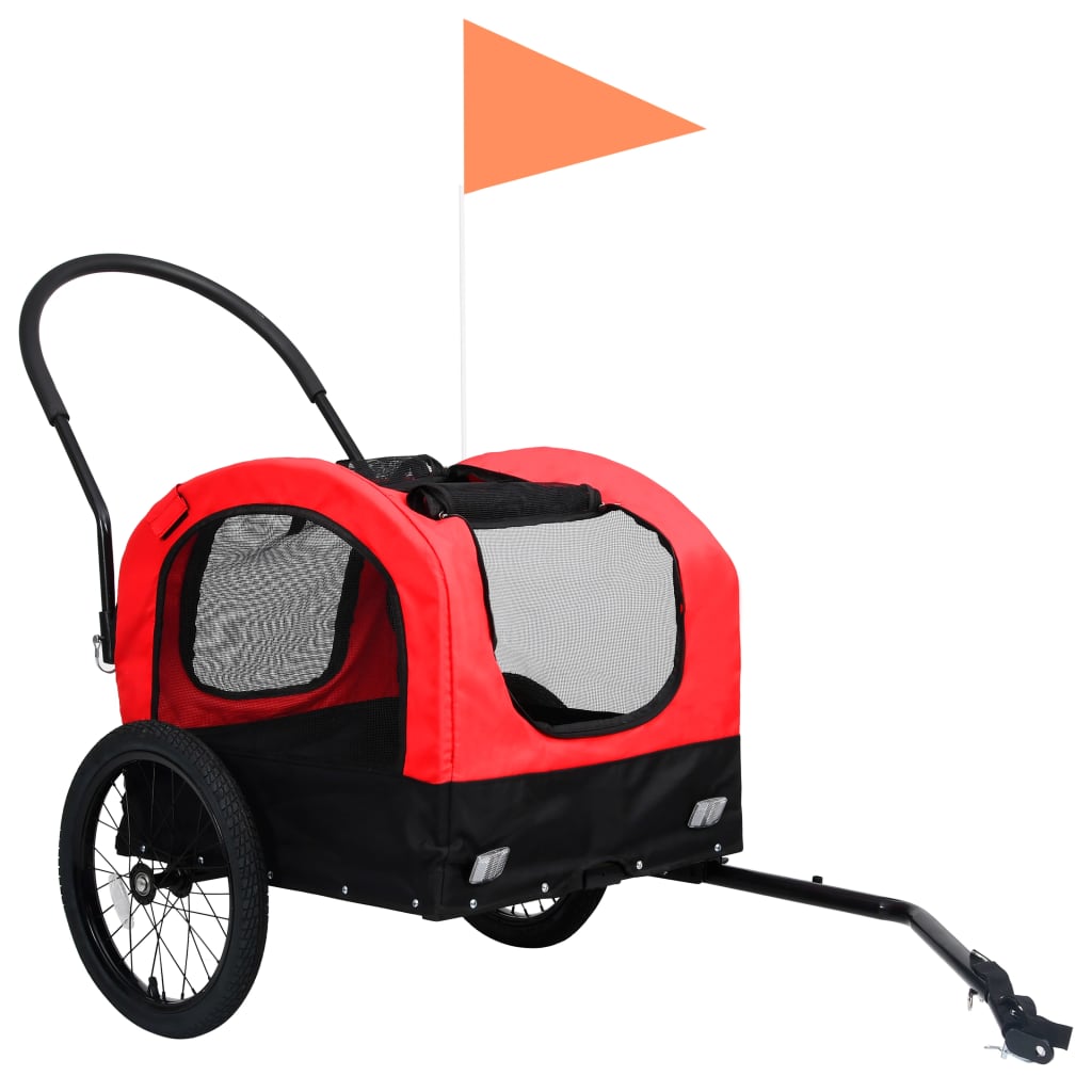 Fietstrailer en kinderwagen 2-in-1 rood en zwart