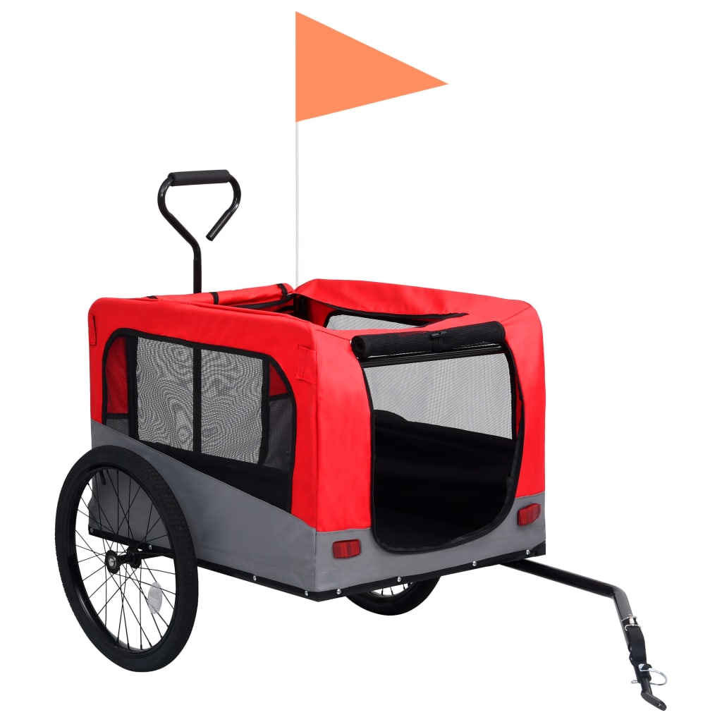 Fietstrailer en hondenwagen 2-in-1 rood en grijs