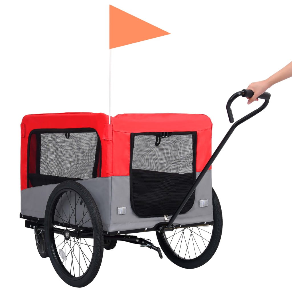 Fietstrailer en hondenwagen 2-in-1 rood en grijs