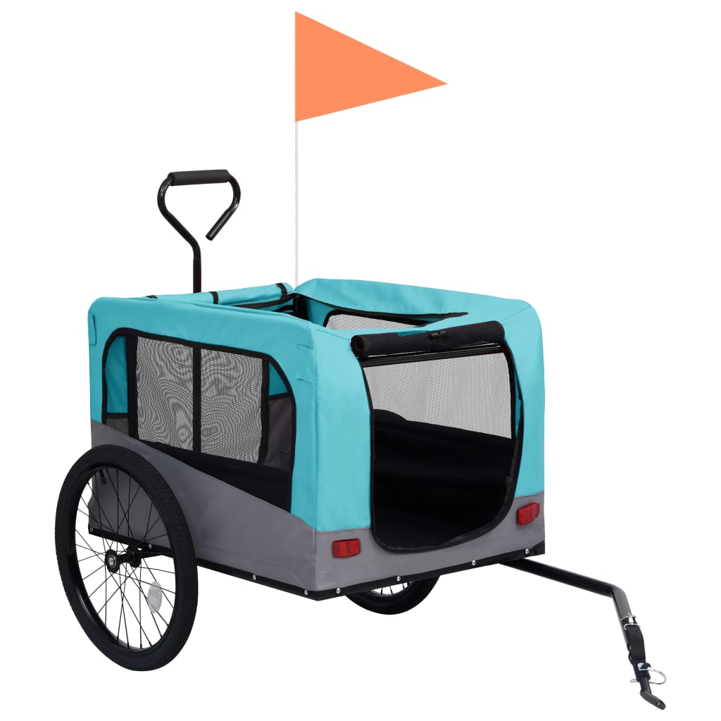 Fietstrailer en hondenwagen 2-in-1 blauw en grijs