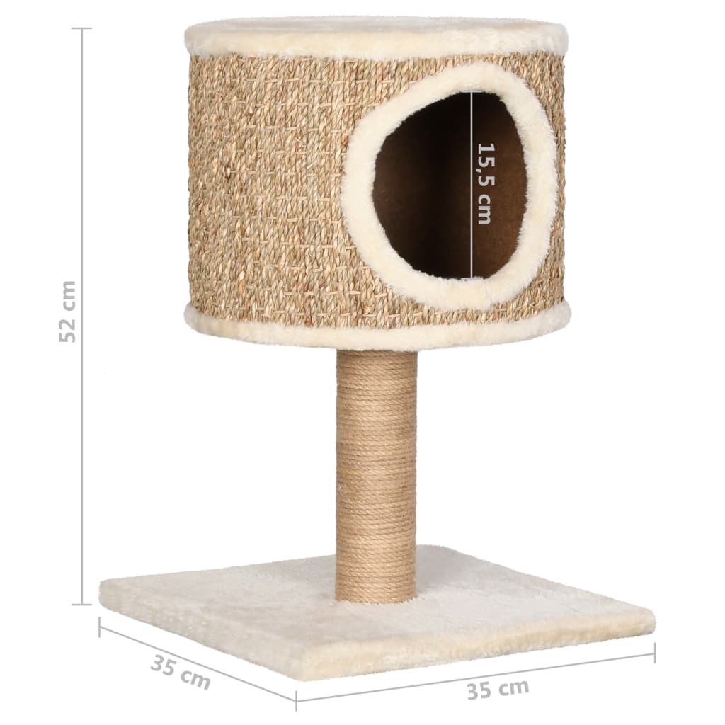 Kattenmeubel met huis en krabpaal 52 cm zeegras