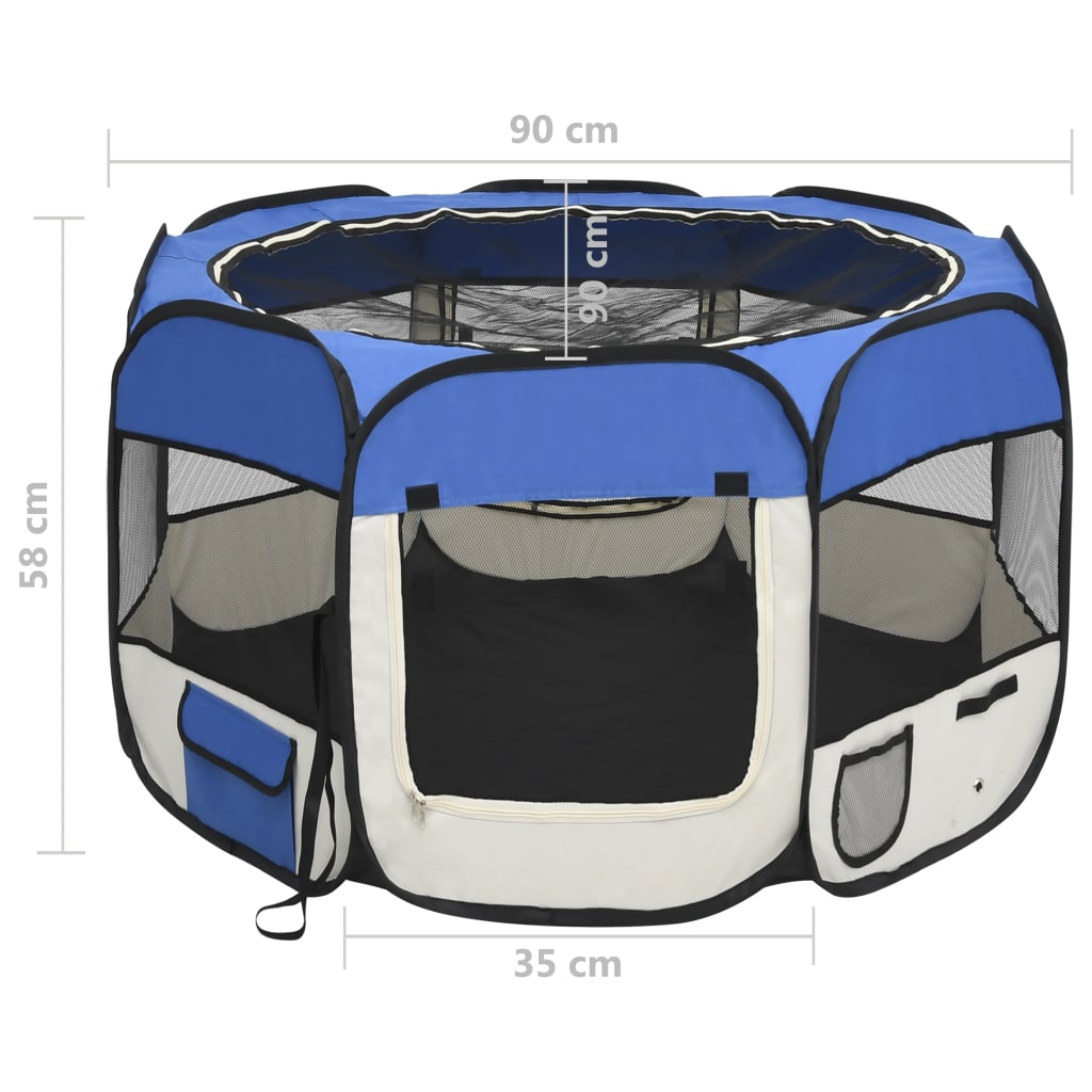 Hondenren inklapbaar met draagtas 90x90x58 cm blauw