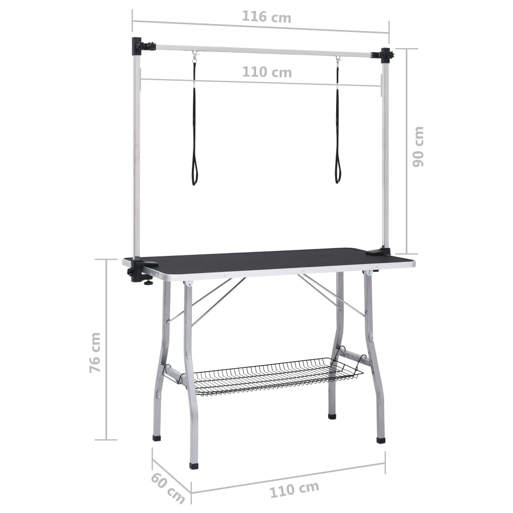 Hondentrimtafel verstelbaar met 2 lussen en opbergschap