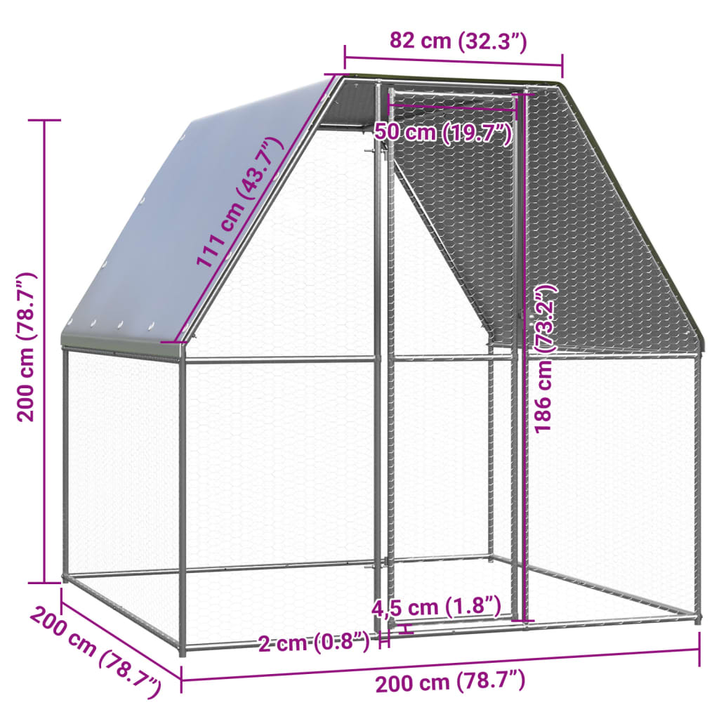 Buitenhok voor kippen 2x2x2 m gegalvaniseerd staal