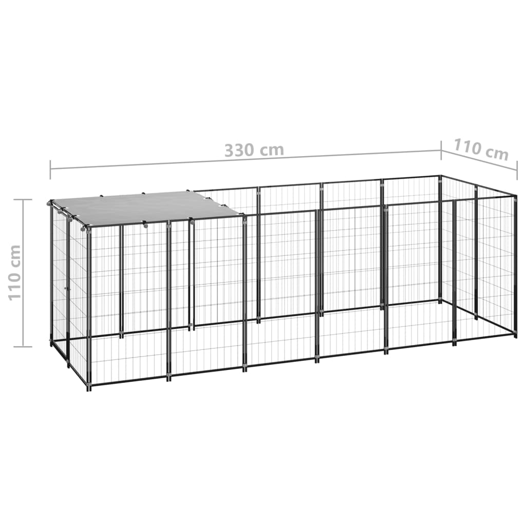 Hondenkennel 330x110x110 cm staal zwart