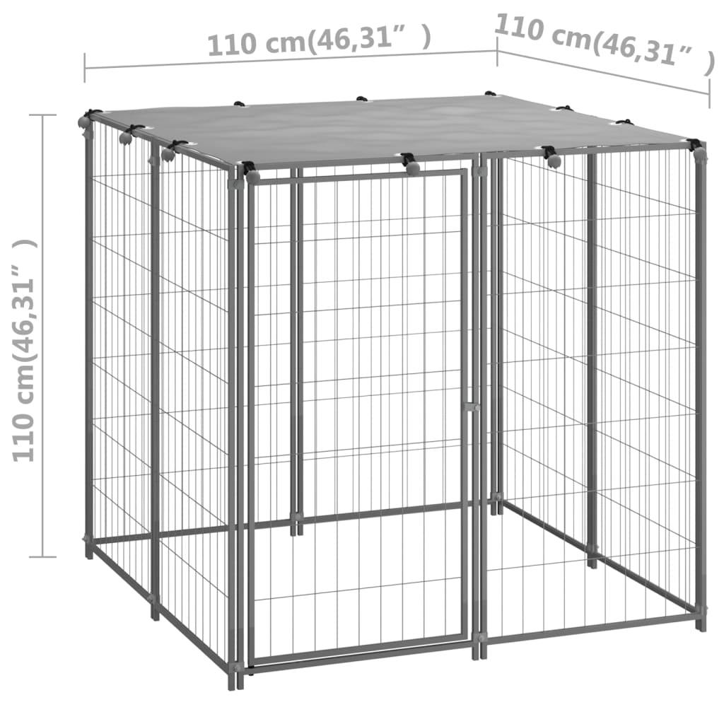 Hondenkennel 110x110x110 cm staal zilverkleurig