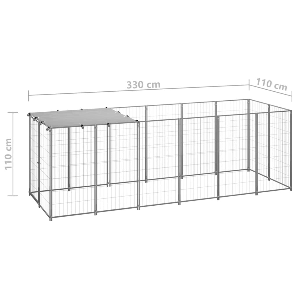 Hondenkennel 330x110x110 cm staal zilverkleurig