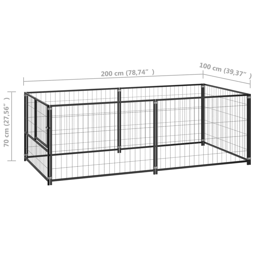 Hondenkennel 200x100x70 cm staal zwart