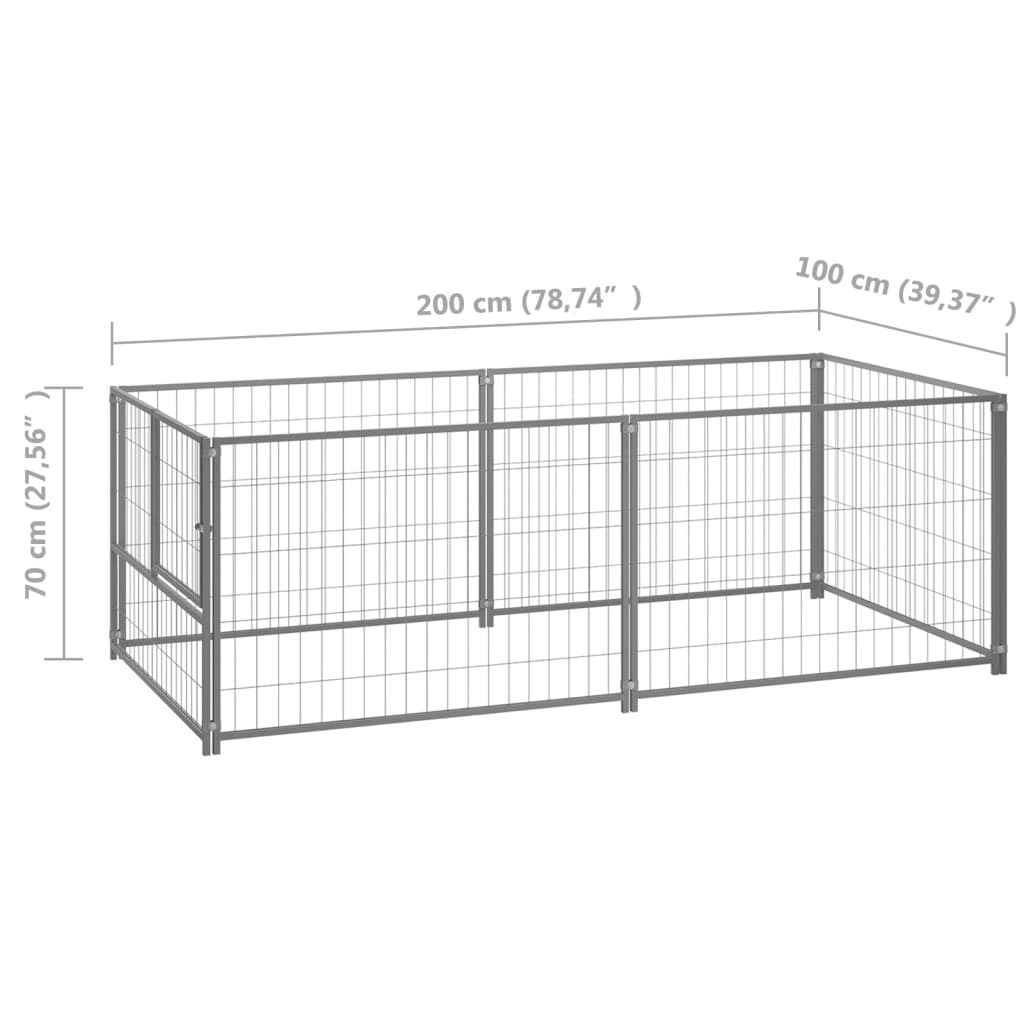 Hondenkennel 200x100x70 cm staal zilverkleurig