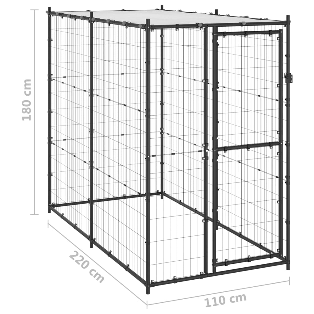 Hondenkennel voor buiten met dak 110x220x180 cm staal