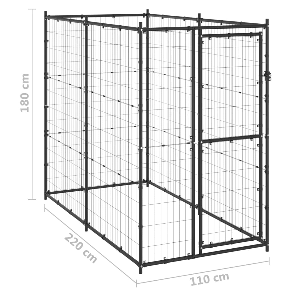 Hondenkennel voor buiten 110x220x180 cm staal