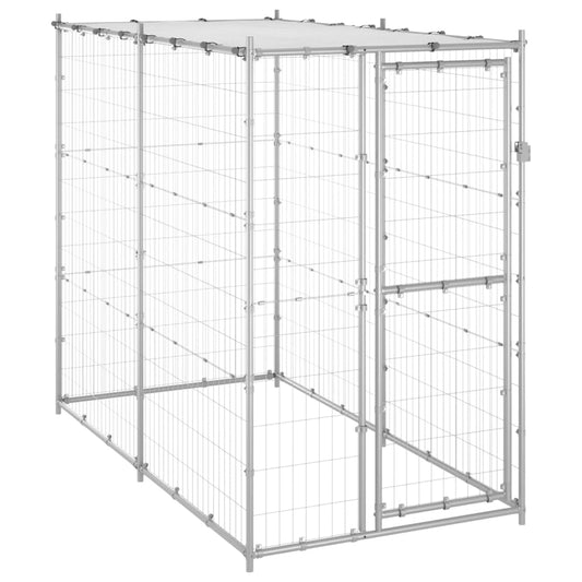 Hondenkennel buiten met dak 110x220x180 cm gegalvaniseerd staal