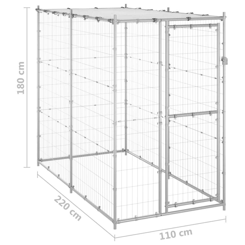 Hondenkennel buiten met dak 110x220x180 cm gegalvaniseerd staal