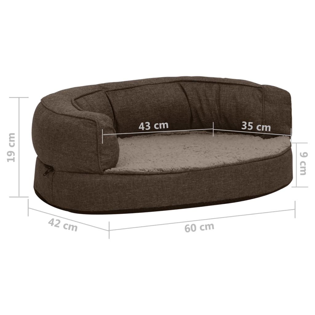 Hondenbed ergonomisch linnen-look 60x42 cm fleece bruin