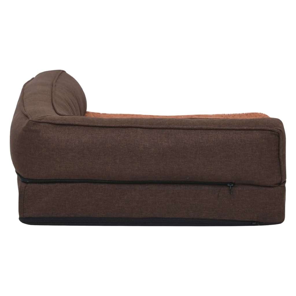 Hondenbed ergonomisch linnen-look 75x53 cm fleece bruin