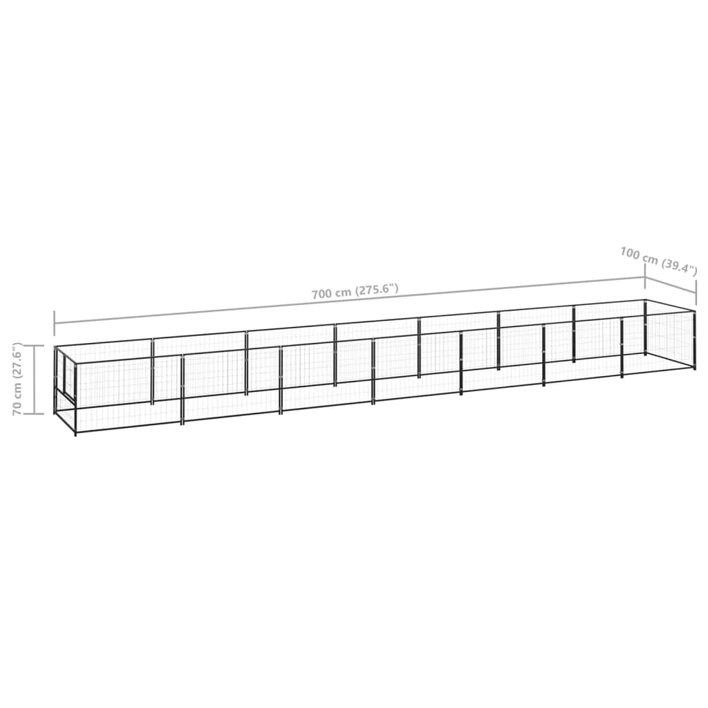 Hondenkennel 7 m² staal zwart