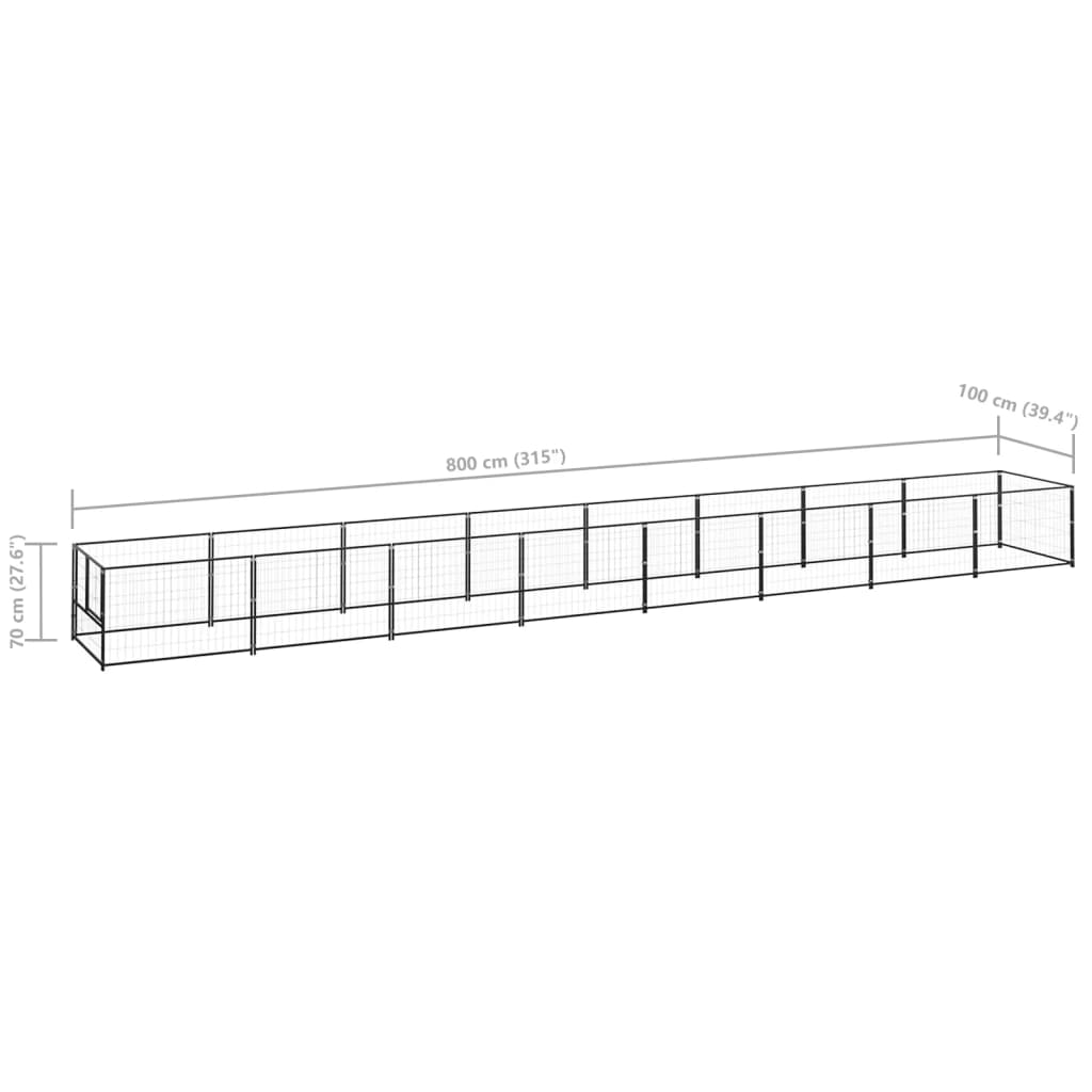 Hondenkennel 8 m² staal zwart