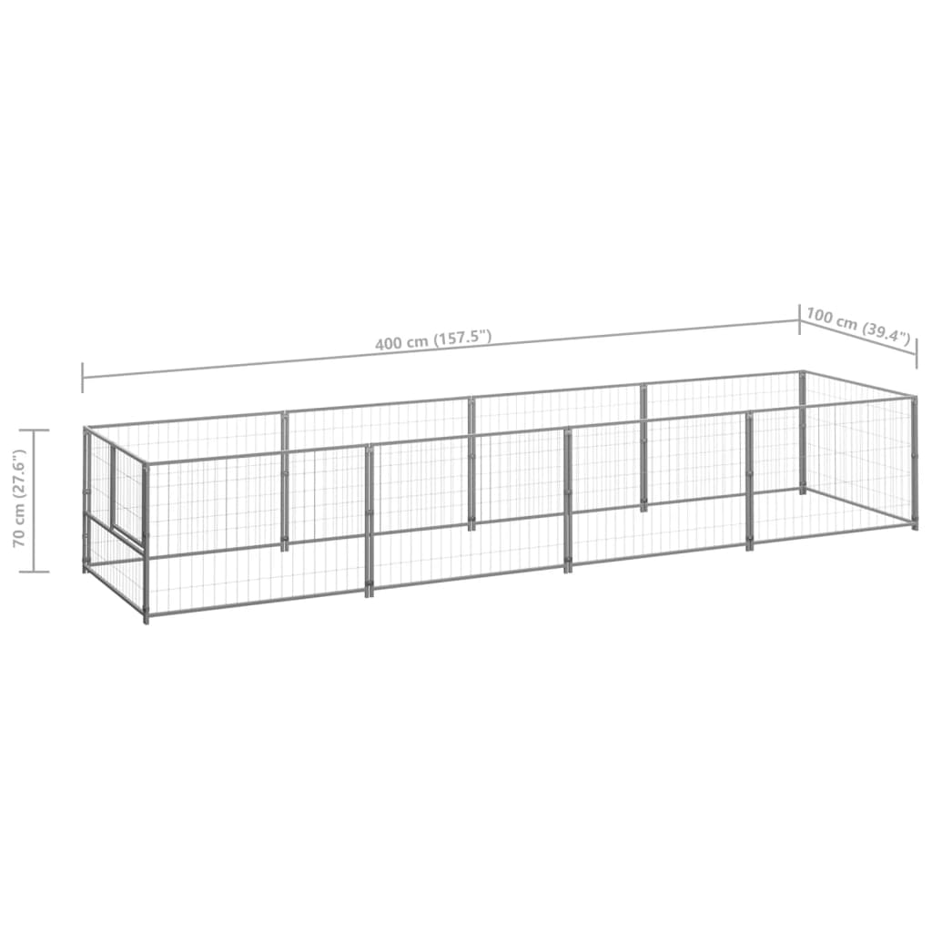 Hondenkennel 4 m² staal zilverkleurig