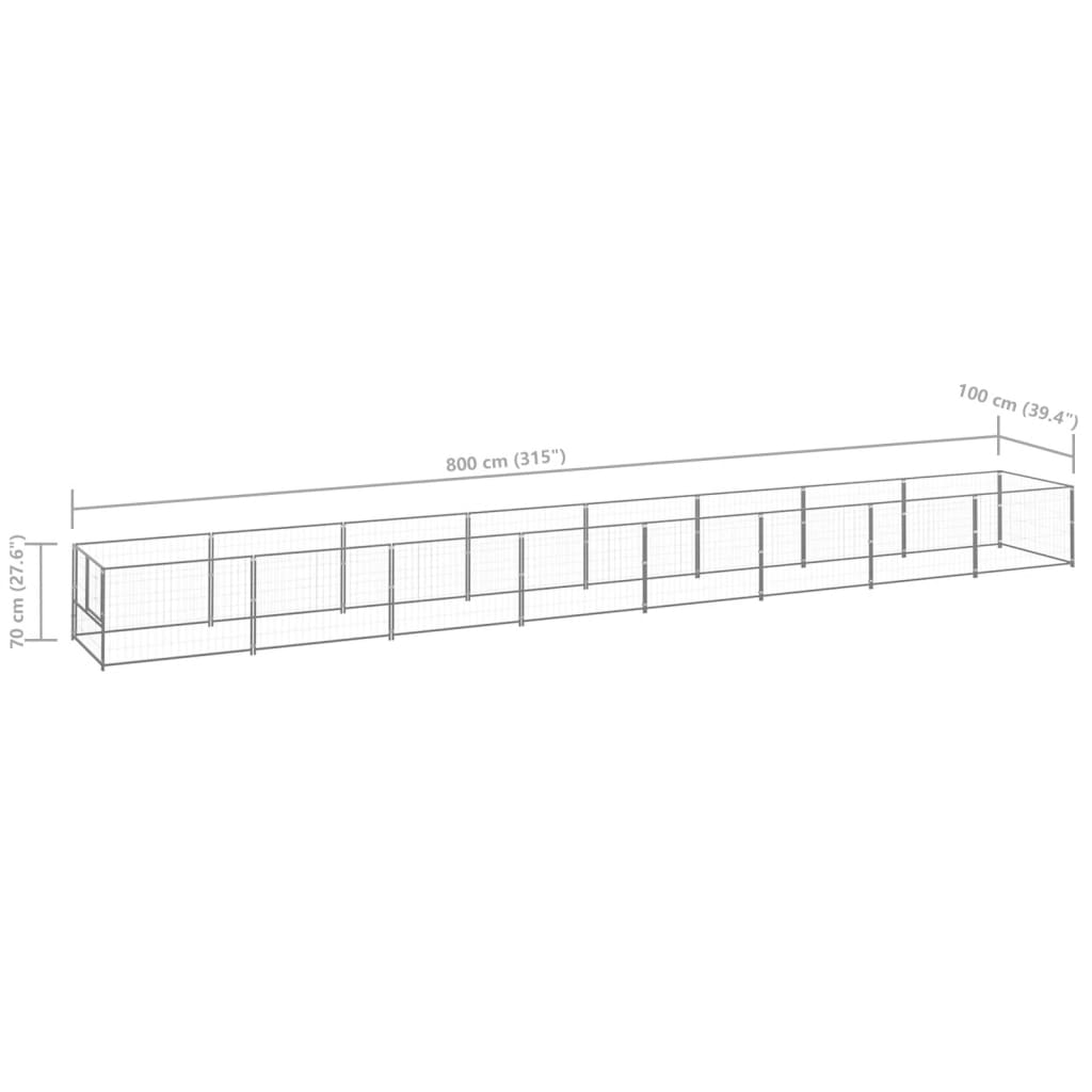 Hondenkennel 8 m² staal zilverkleurig