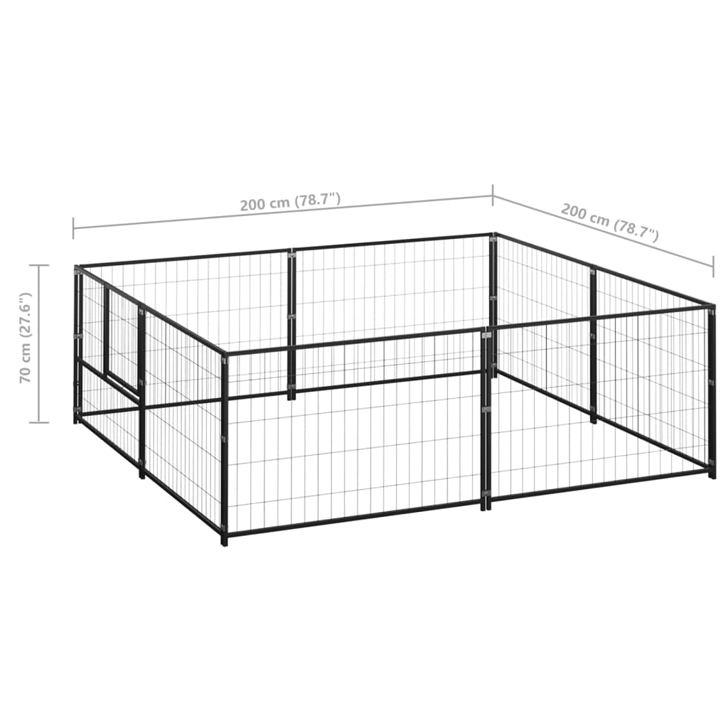 Hondenkennel 4 m² staal zwart