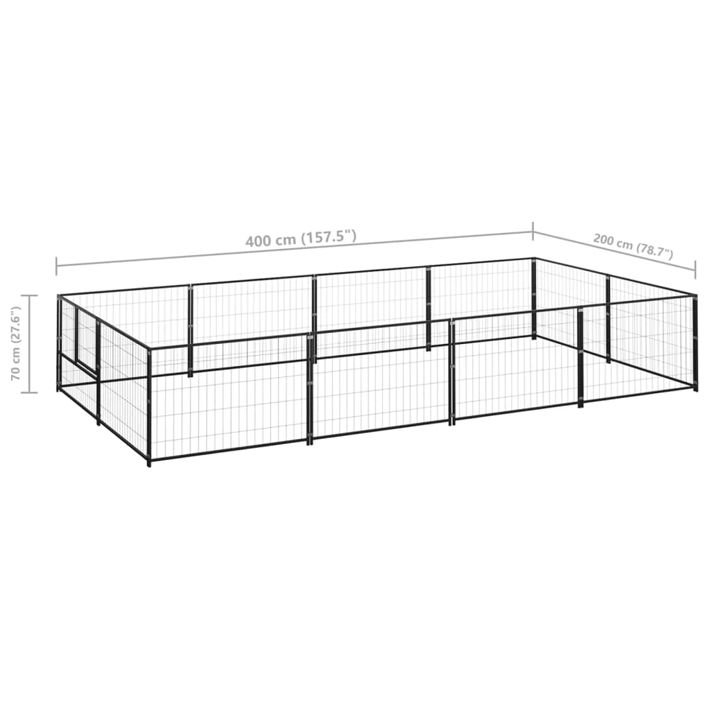 Hondenkennel 8 m² staal zwart