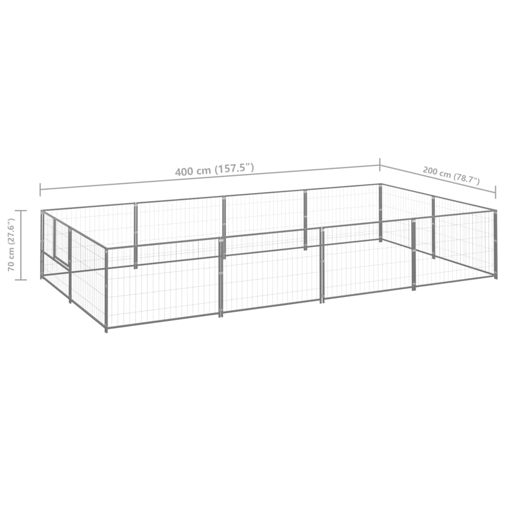 Hondenkennel 8 m² staal zilverkleurig