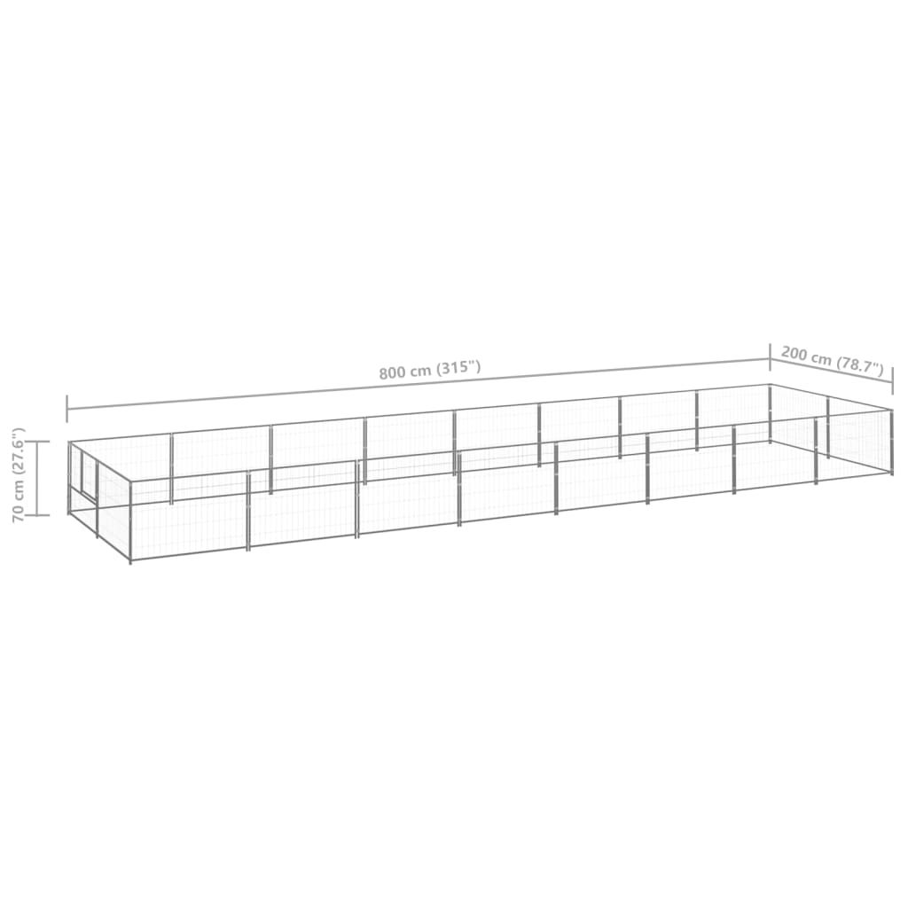 Hondenkennel 16 m² staal zilverkleurig