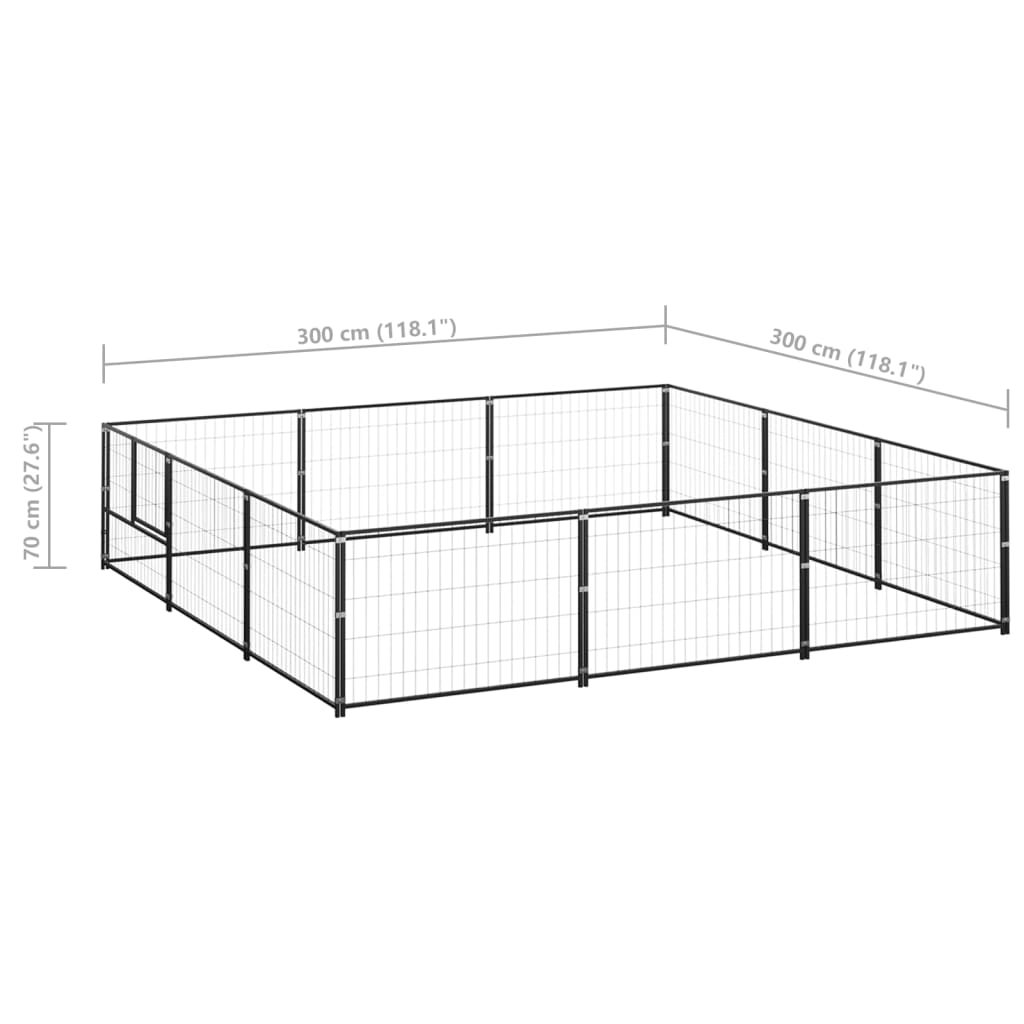 Hondenkennel 9 m² staal zwart