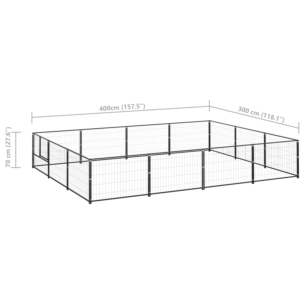 Hondenkennel 12 m² staal zwart