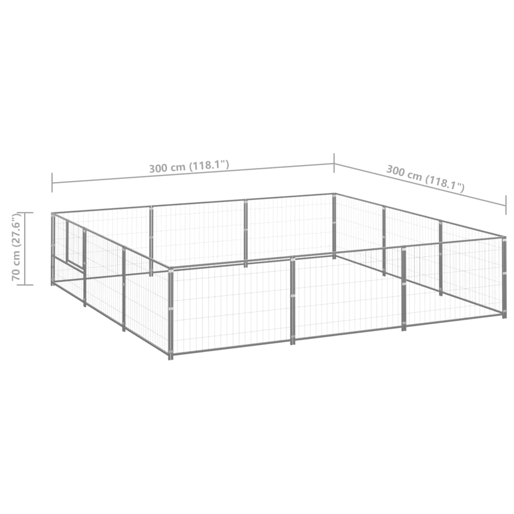 Hondenkennel 9 m² staal zilverkleurig