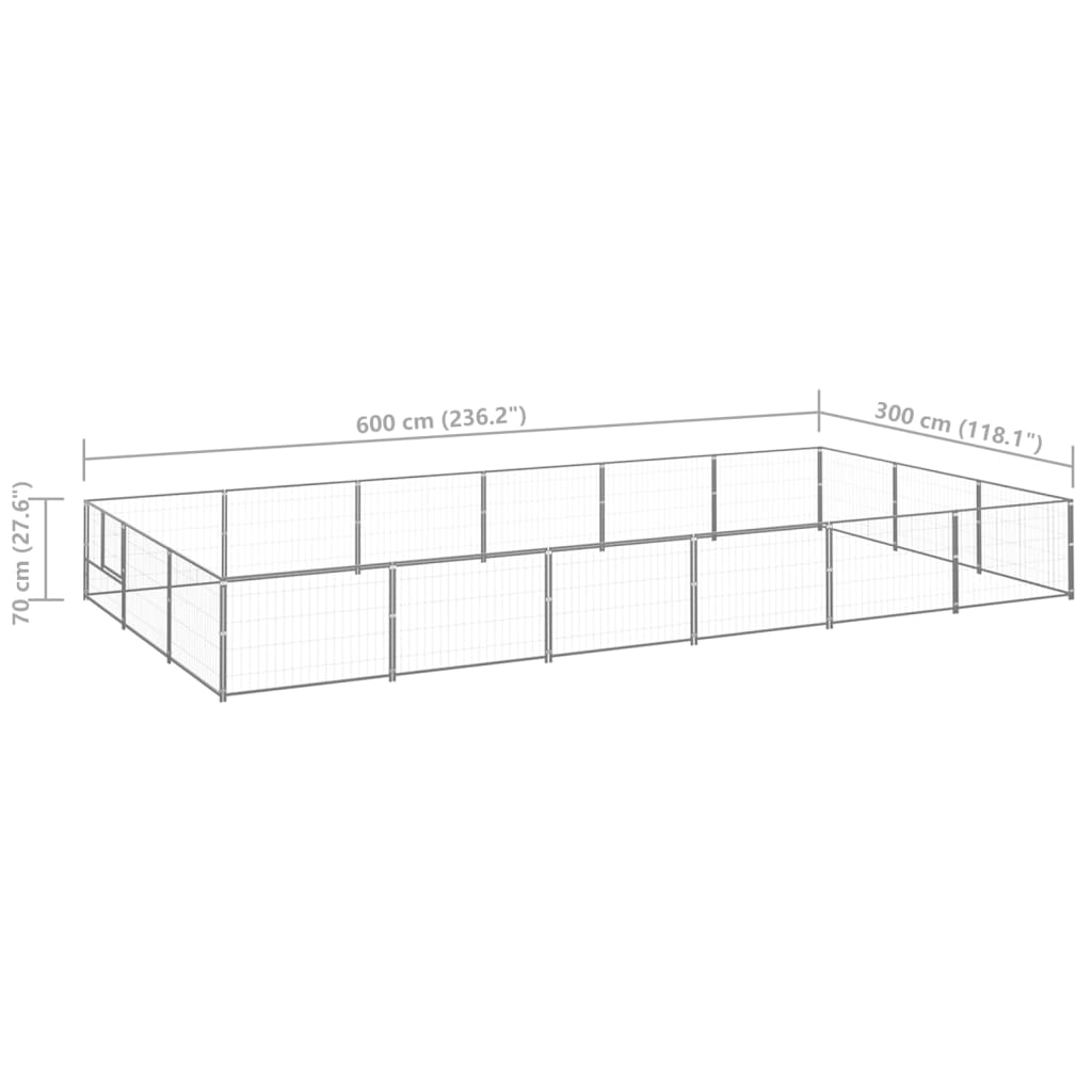 Hondenkennel 18 m² staal zilverkleurig