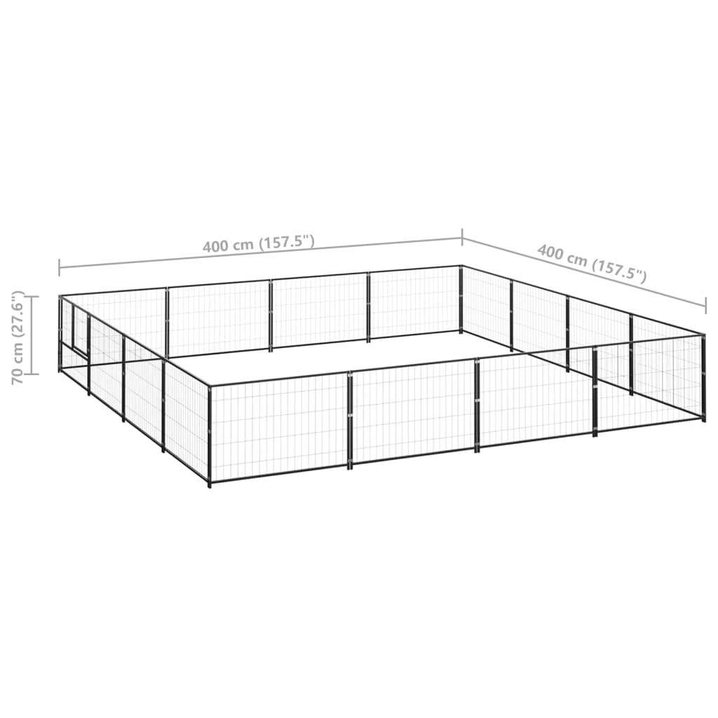 Hondenkennel 16 m² staal zwart