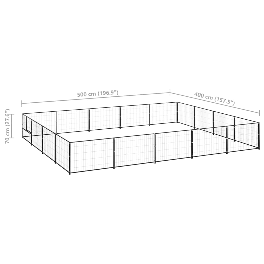 Hondenkennel 20 m² staal zwart