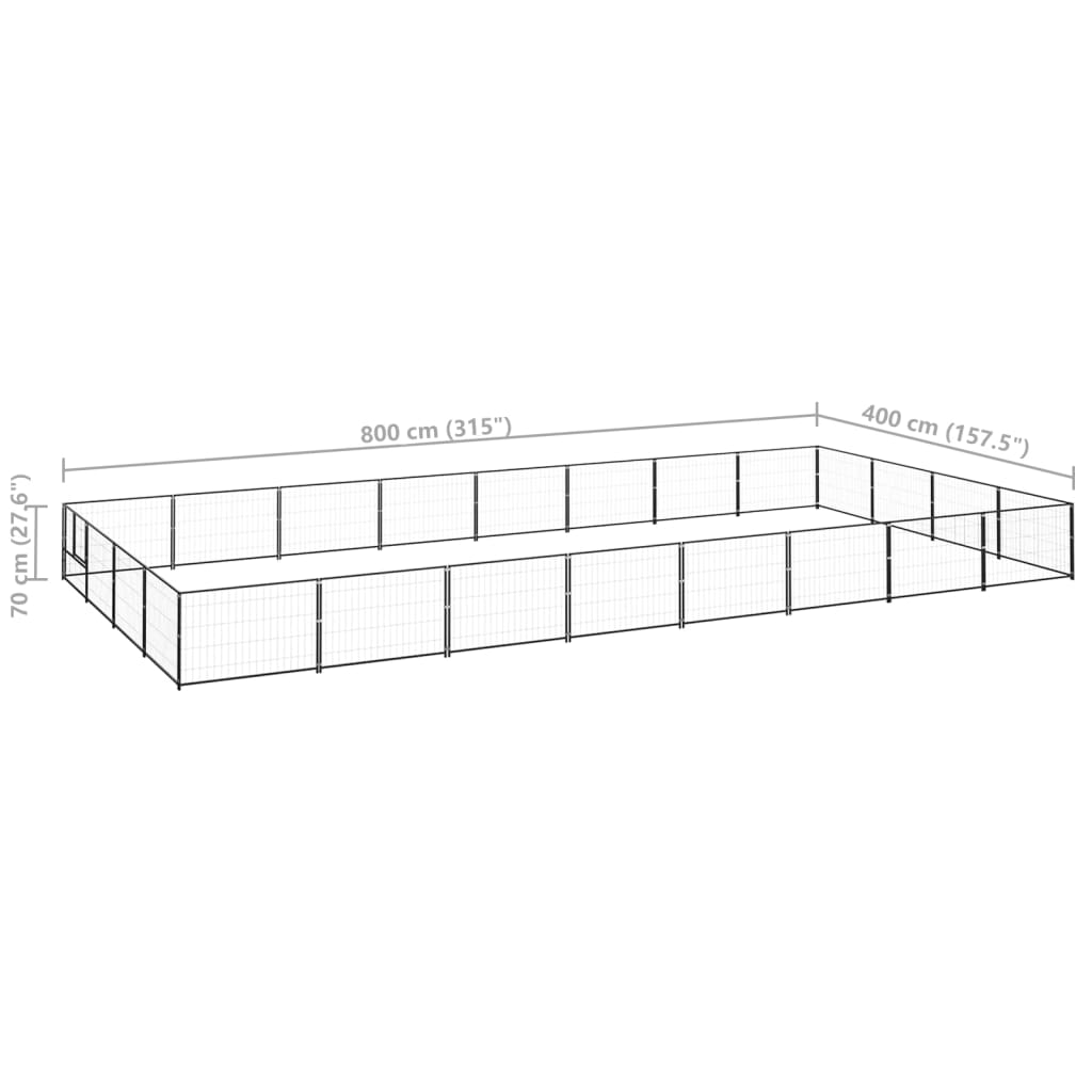 Hondenkennel 32 m² staal zwart